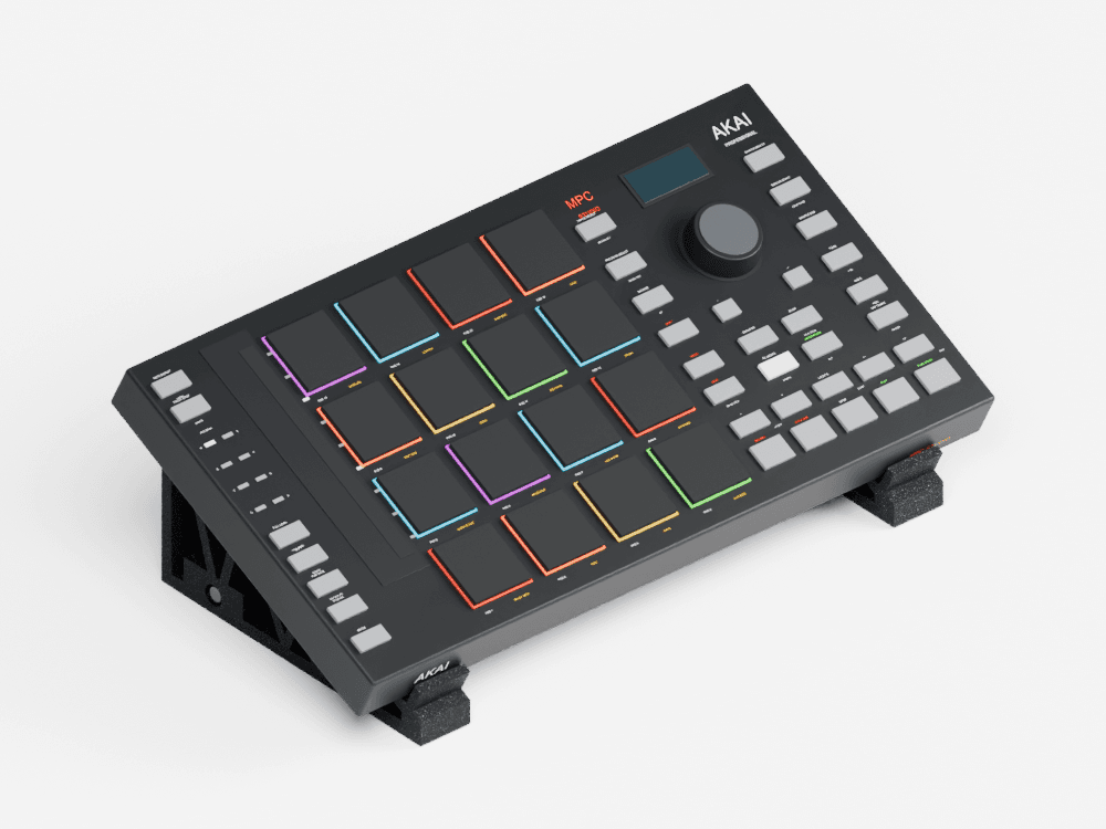 MPC Studio MK2 on the P01 stand, three-quarter view