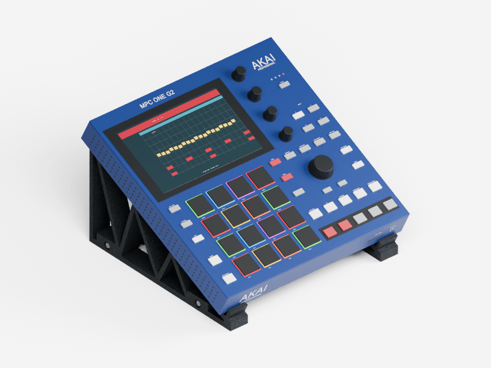 MPC One G2 on the P01 stand, three-quarter view