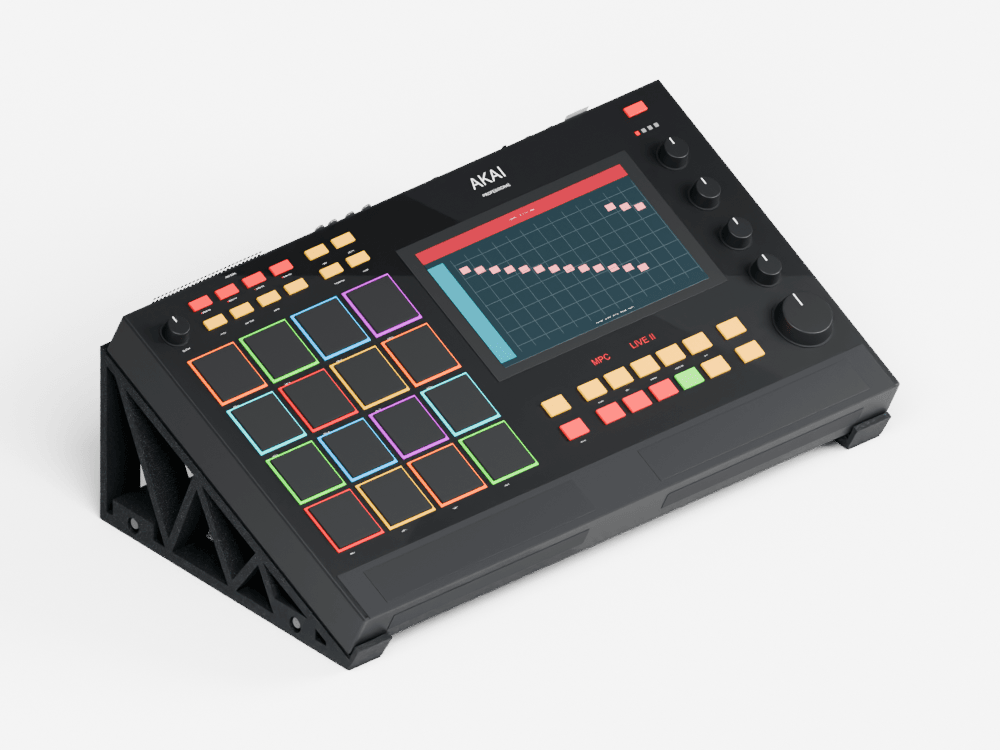 MPC Live II on the P01 stand, three-quarter view